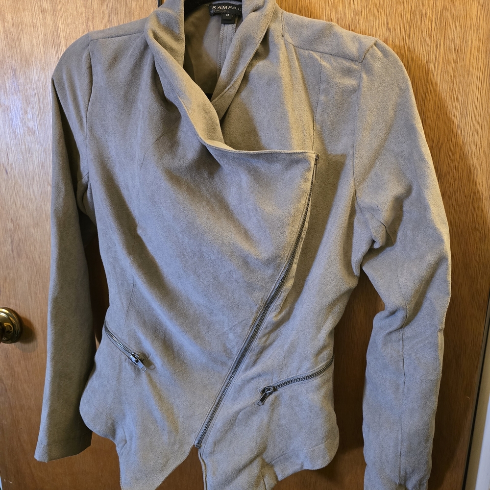 Gray Faux Suede Asymmetrical Women's Jacket